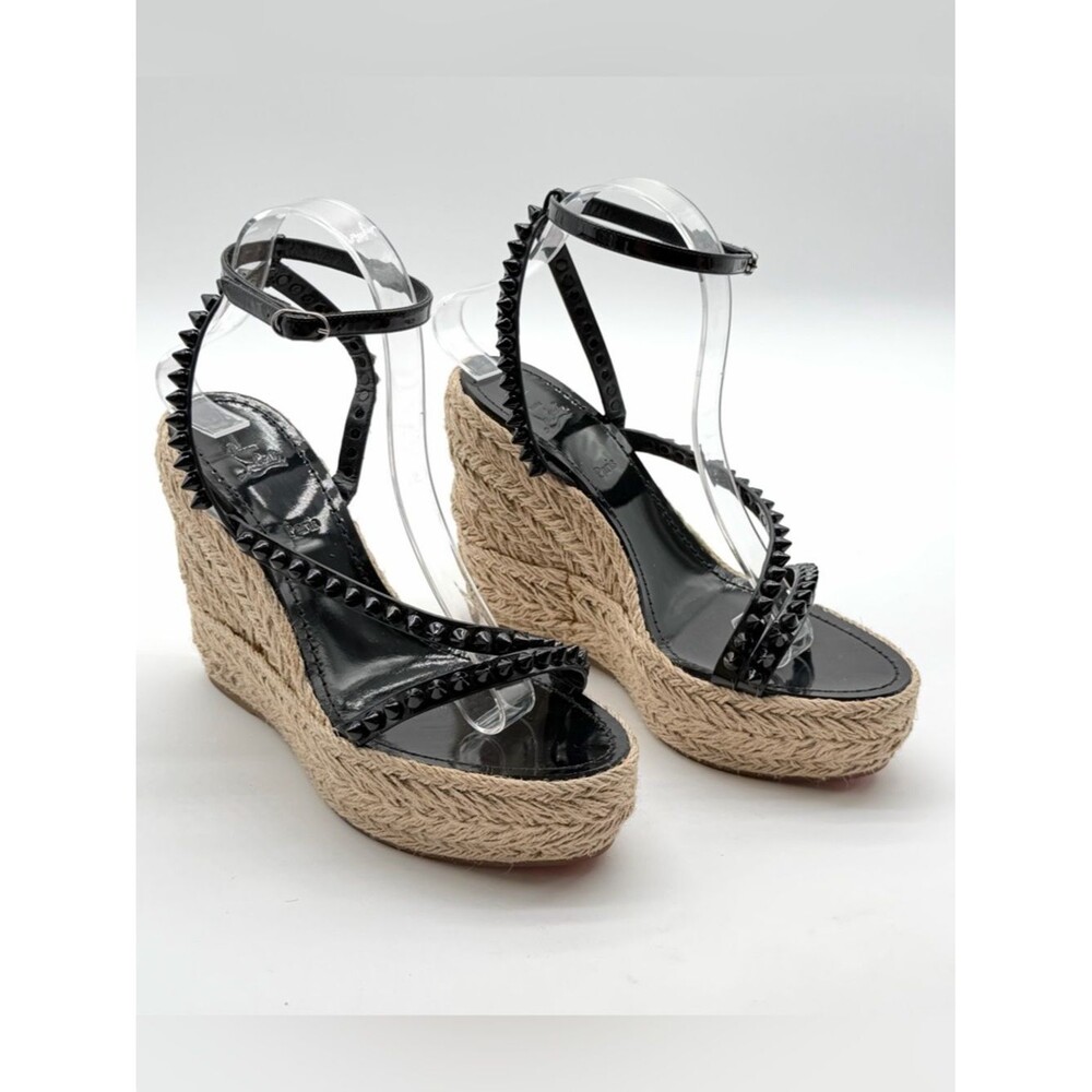 Christian Louboutin Mafaldina Zeppa Black Leather Espadrille Wedge EU 40 US 10